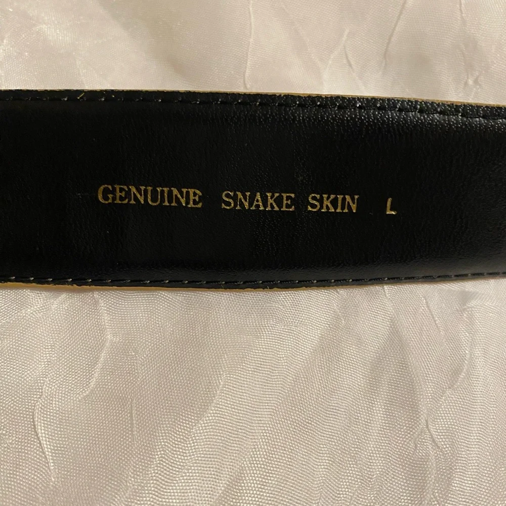 Vintage genuine snake skin arrow gold buckle belt L